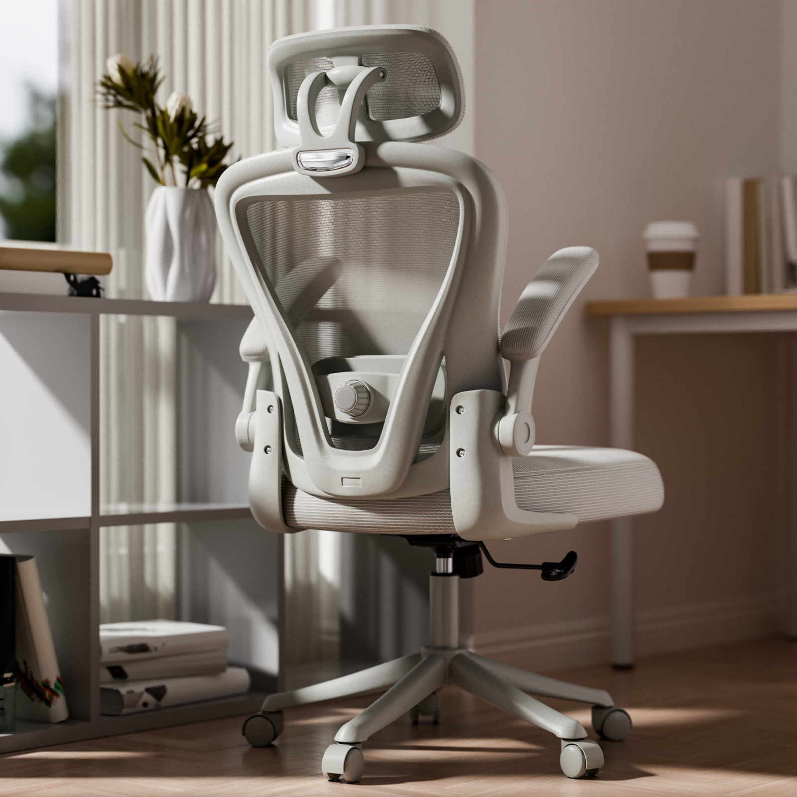 Computer Desk Chair Ergonomic Office Chair with Wheels Flip-Up Armrests Gray