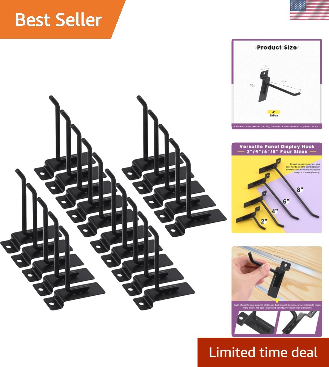 20 Heavy-Duty 4-Inch Slatwall Hooks Set - Durable Garage Organization Solution