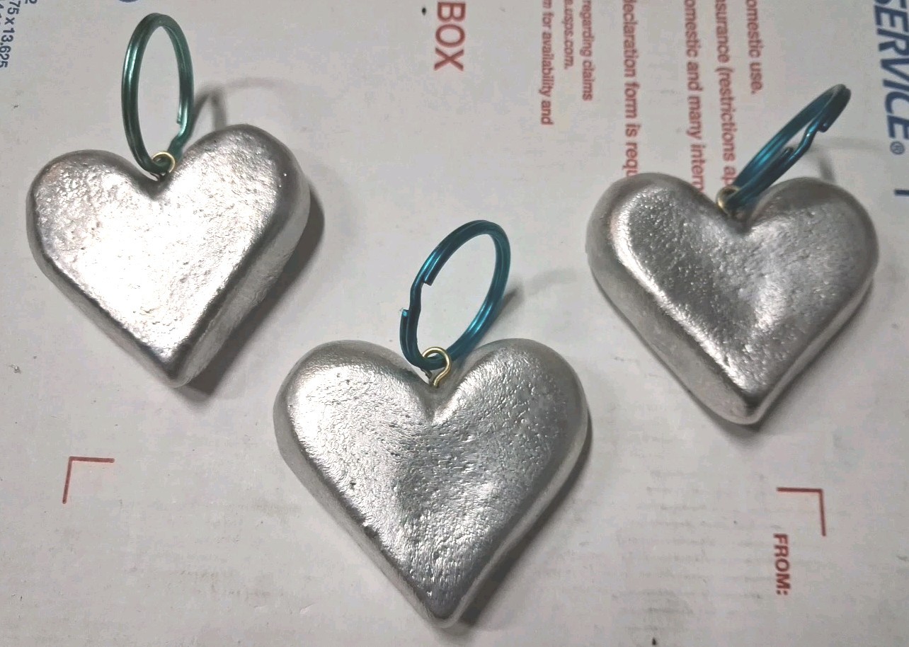 Hand Poured Heart Shaped Key Chains Lot of 3