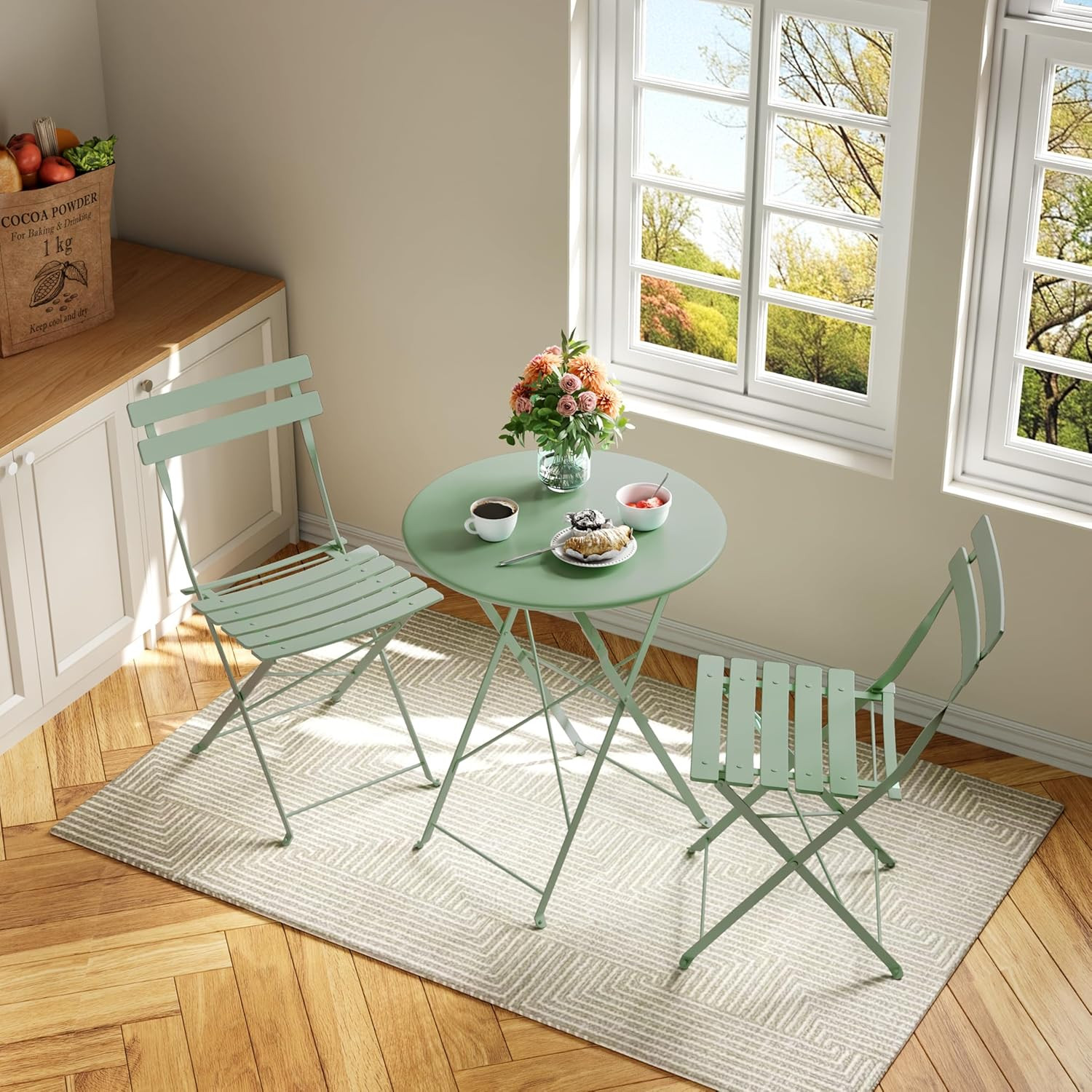 Bistro Table and Chairs Set, 2/3 Outdoor or Indoor Piece Bistro Sets with 2 Fold