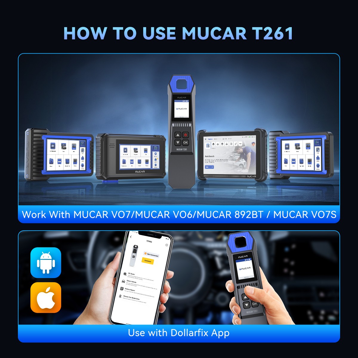 MUCAR T261 TPMS Relearning Activation Tire Pressure Sensor Programming For 892BT