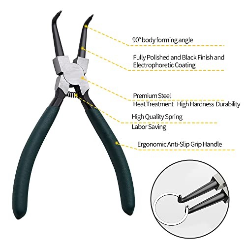 4-Piece 7" Snap Ring Pliers Set with 5/64" Tips for Retaining Rings