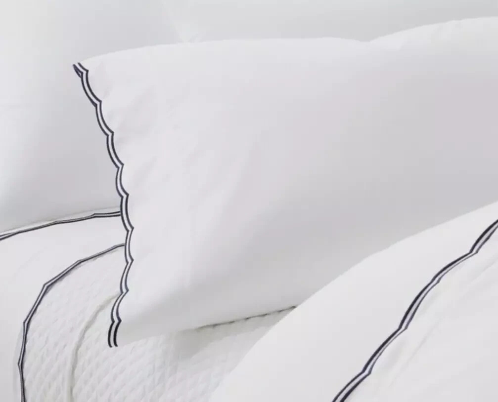 RALPH LAUREN Malin Scallop King/Standard/Euro PILLOWCASES White/navy