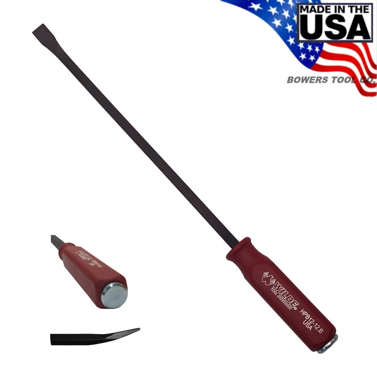 Wilde 17" Hard Cap Pry Bar Hammer Strike Handle Made in USA HPB12-12