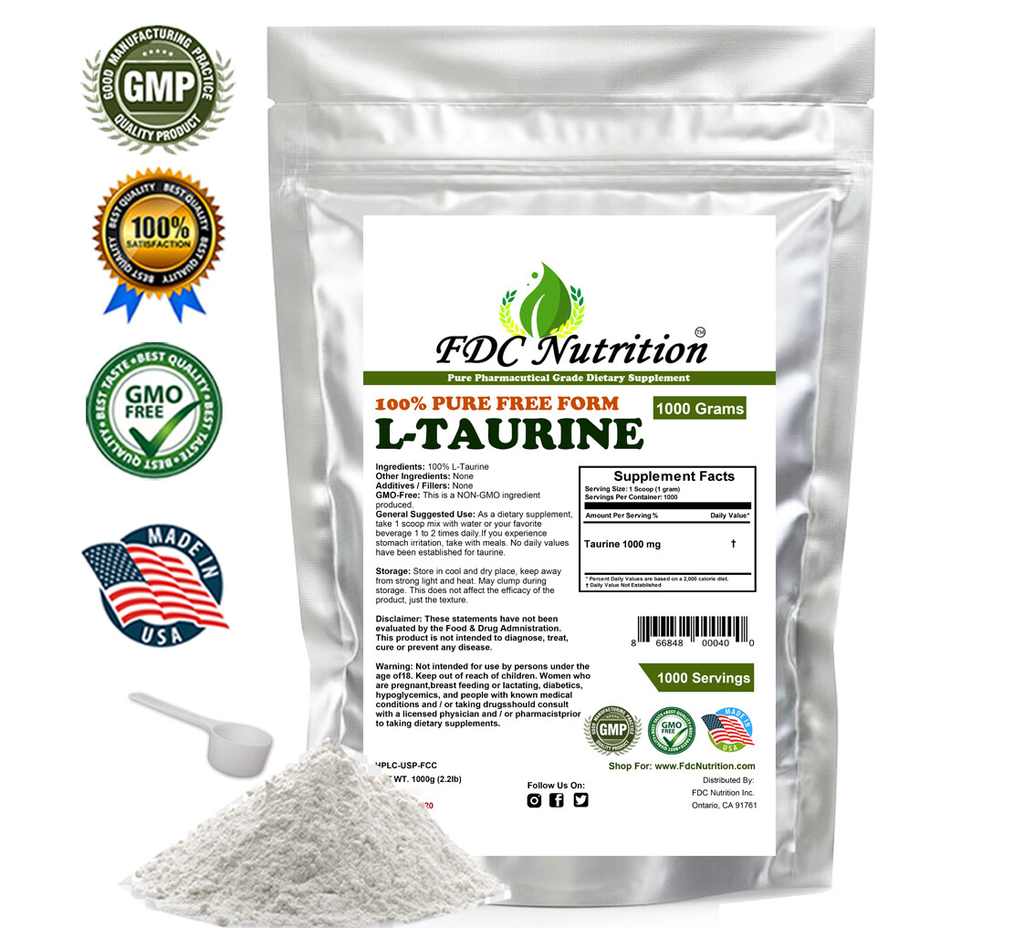 2.2lb (1000g) NEW 100% PURE L-TAURINE AMINO ACID USP GRADE MUSCLE ENERGY
