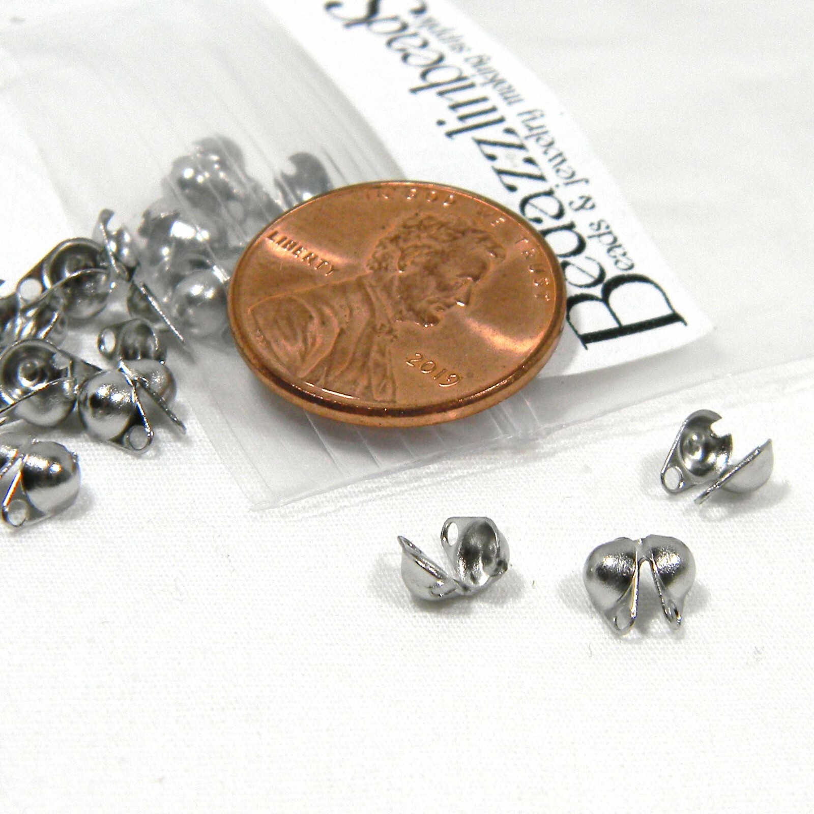 8 Silver 304 Stainless Steel Side Clamp Fold Over Crimp Bead End Tip Findings