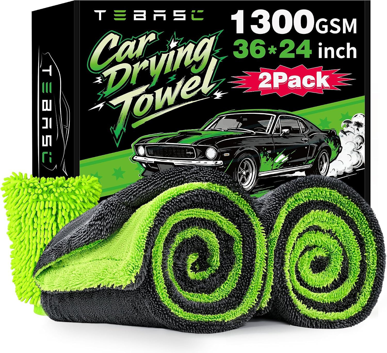 2-Pack Car Drying Towels 24X36 Inch 1300GSM, Twisted Loop Microfiber Cloth for A