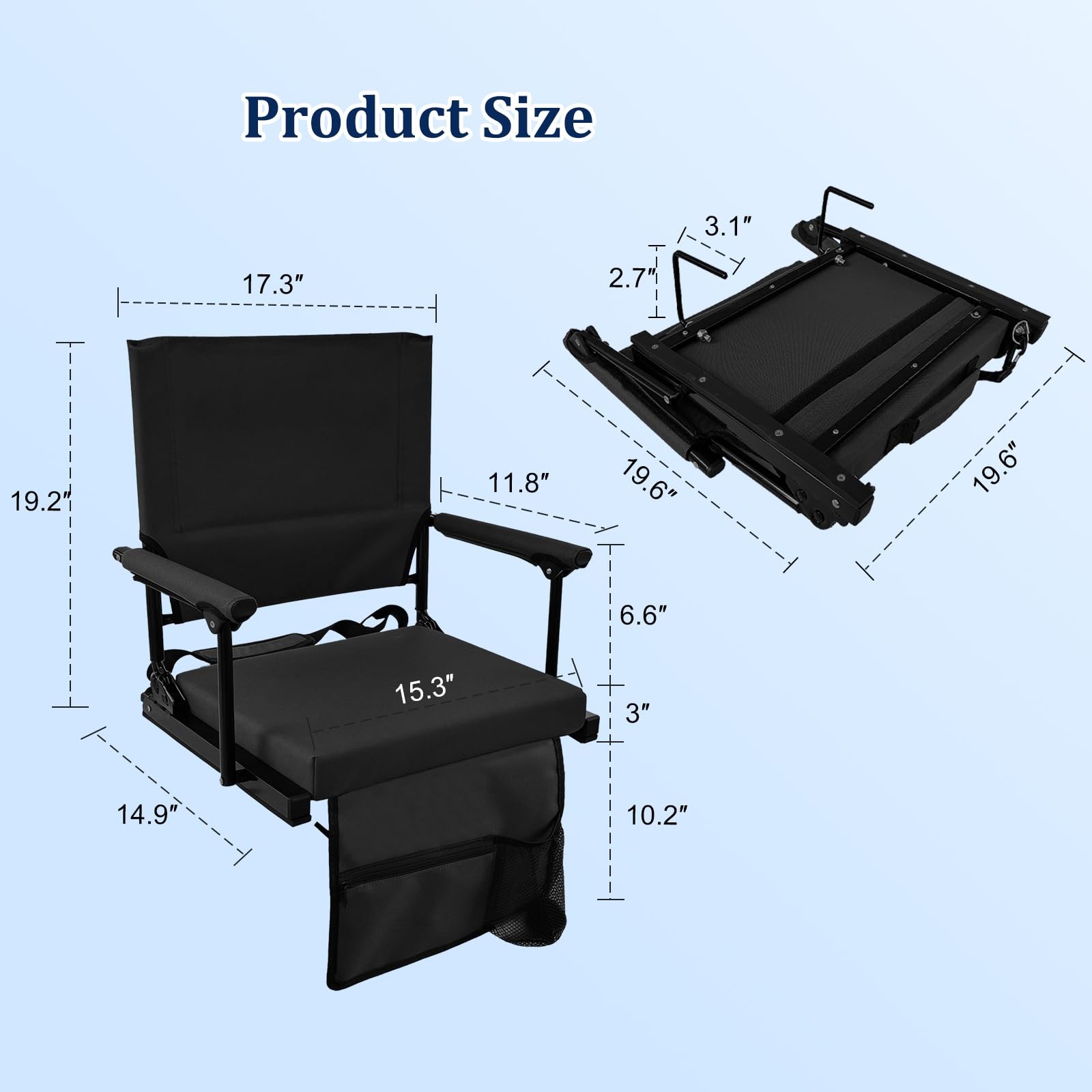 Large Stadium Seats for Bleachers with Back Support and Armrest，Adjustable Ba...