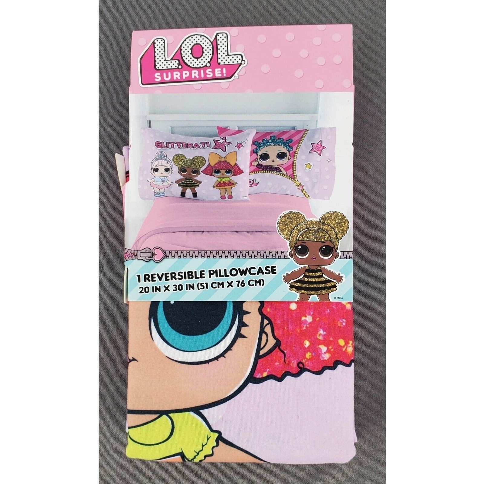 LOL Surprise Standard Pillowcase LOL Glitterati Reversible 20" X 30" New