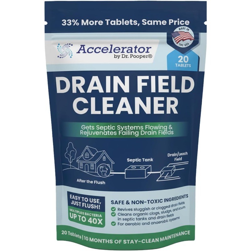 Drain Field Cleaner Tablets (20 Count) - Septic Tank Treatment for Clogs, Odor