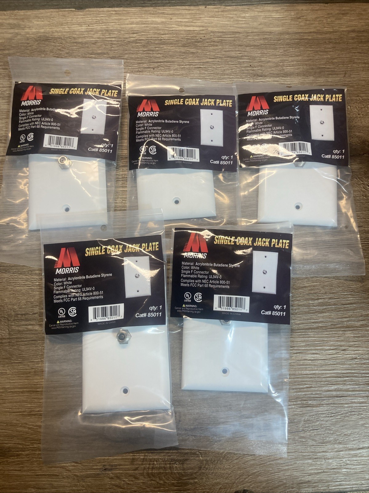 5 Pack Morris Single Coax Jack Plate White 85011