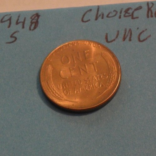 1948 S BRILLIANT RED UNCIRCULATED SHARP DETAILS WHEAT CENT 1