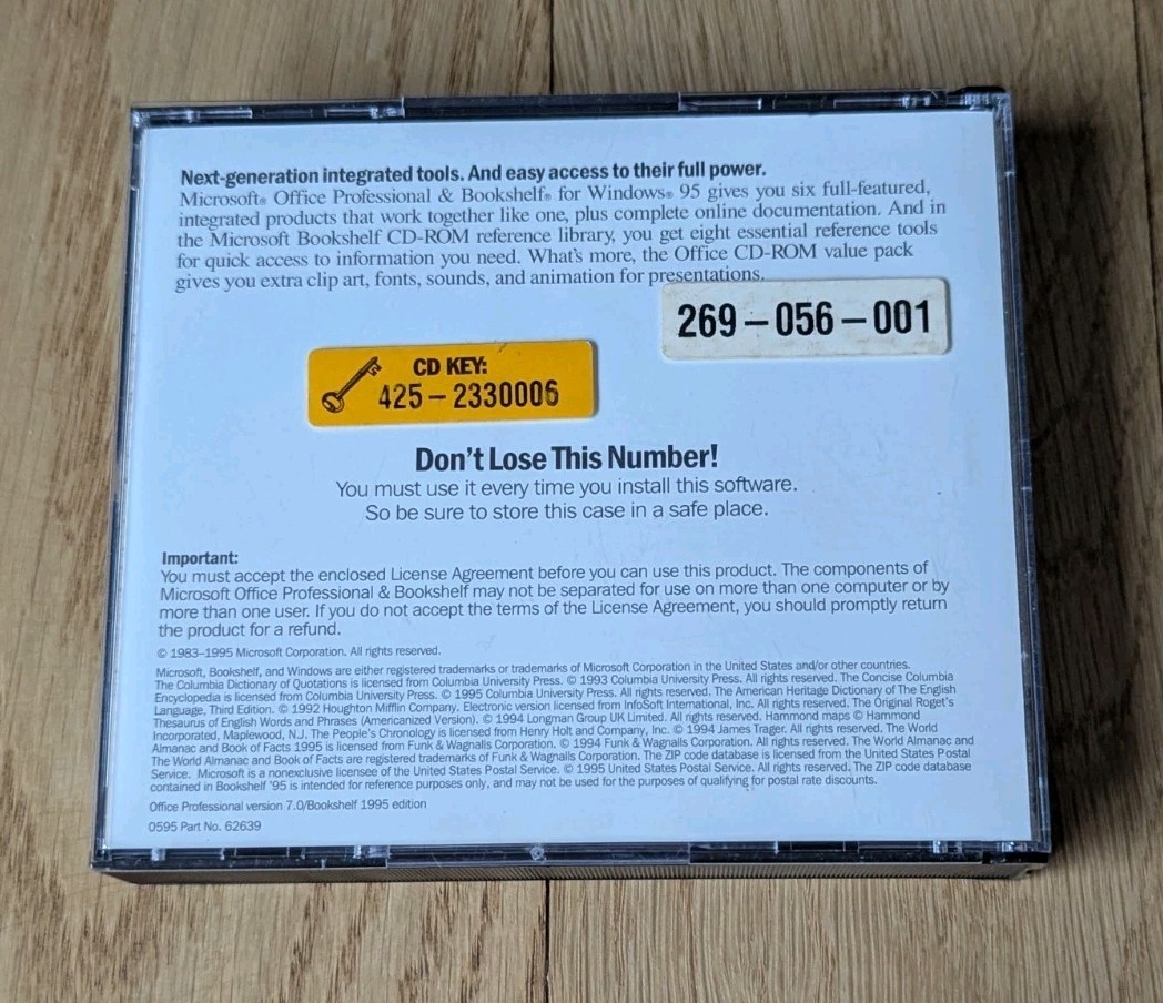 Microsoft Office And Bookshelf Professional For Windows 2 CDs, Box And Inserts