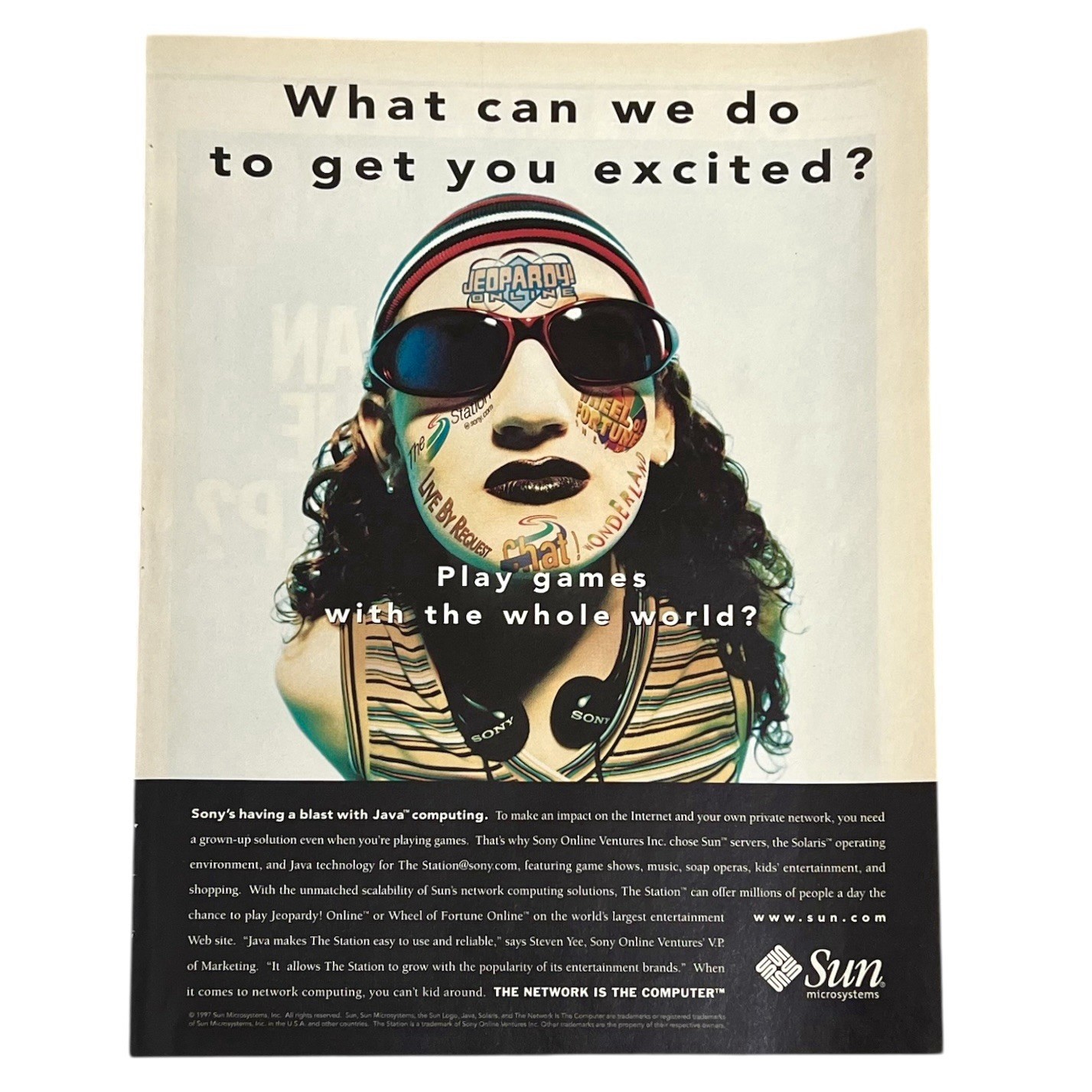 Vintage 1997 Sun Microsystems Java Computing Sony Online Magazine Ad 8" x 10.5"