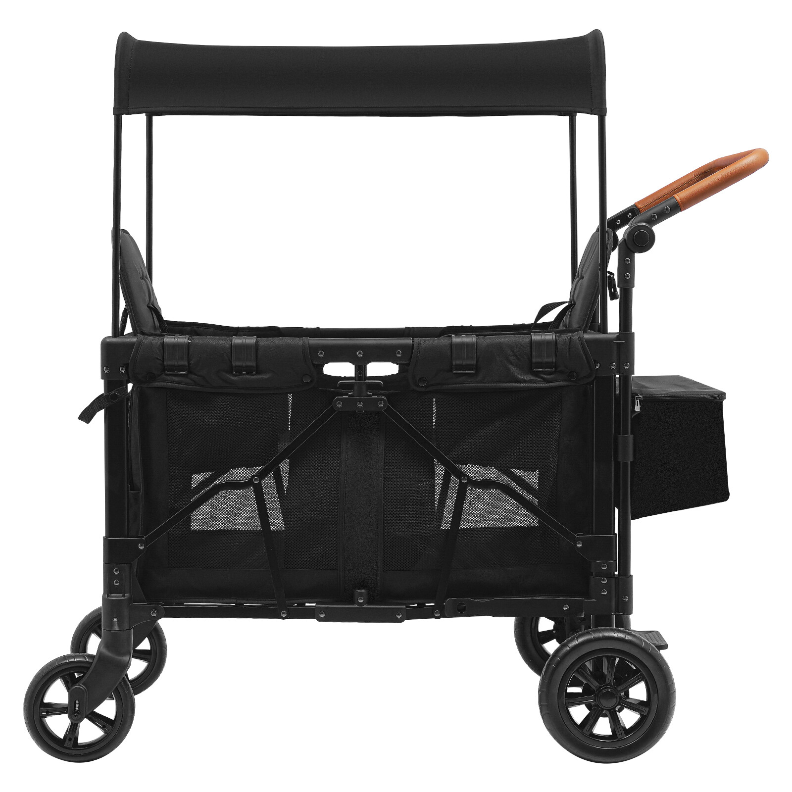 2 Kids Wagon Cart 2-Seat Stroller Wagon Collapsible Quad with Canopy For Travel