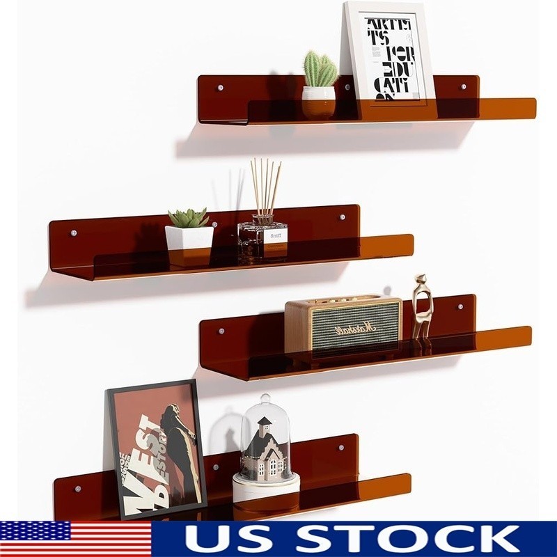 Acrylic Floating Shelves Set of 4 Wall Mount Storage Organizer Home Decor New