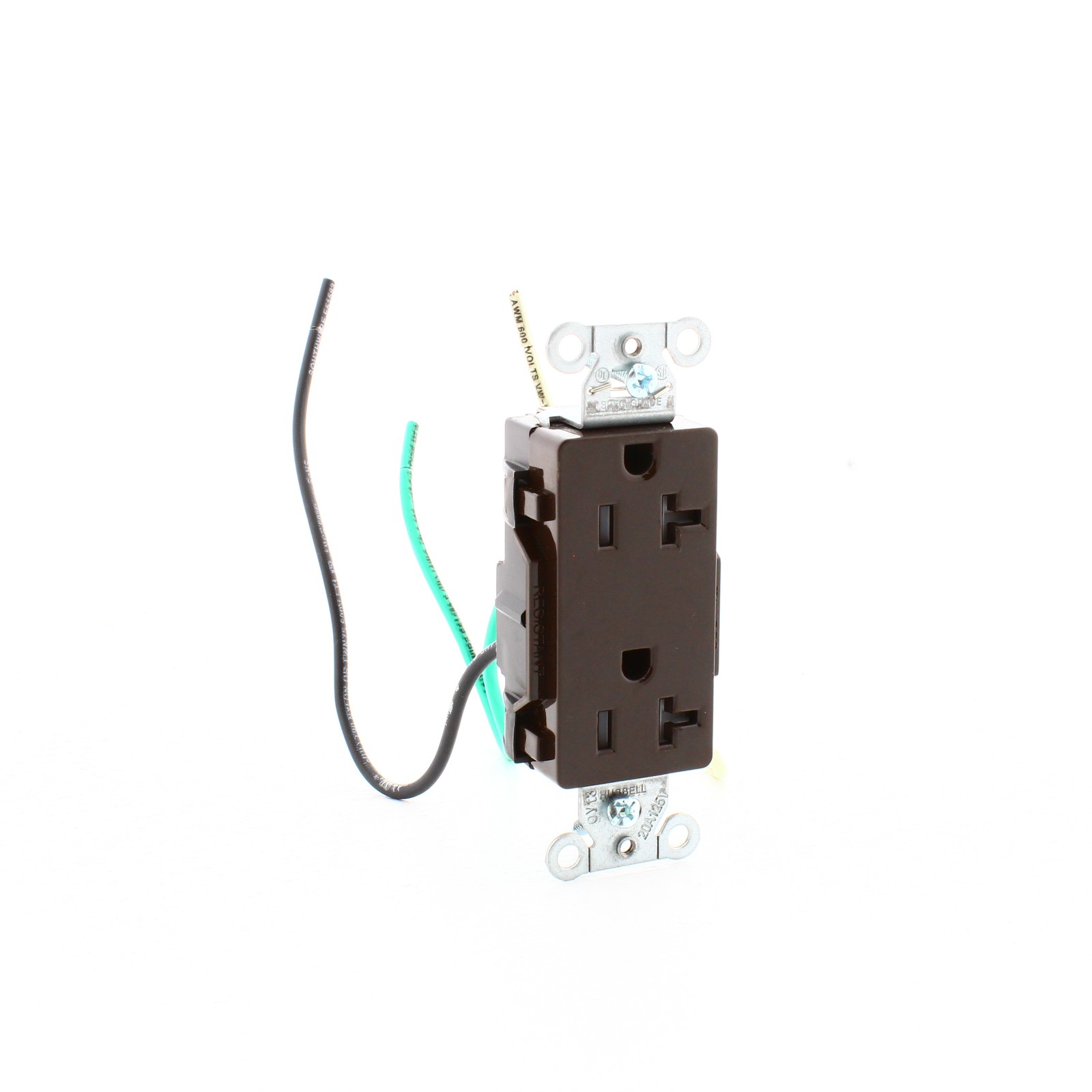 Hubbell Brown 20A TR Decorator Receptacle 5-20R w/ 6.5" Stranded Leads DR20TRP2