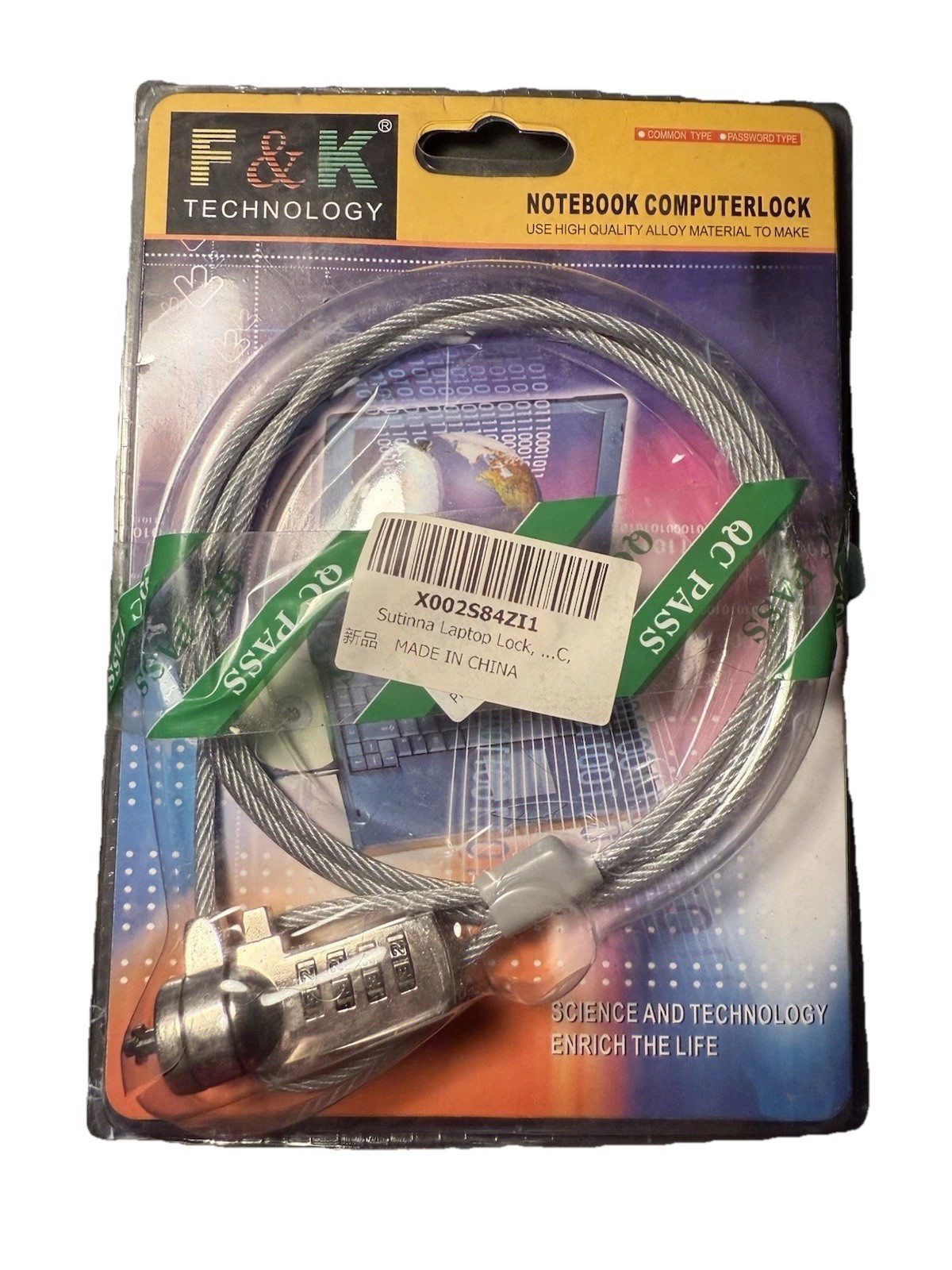 F & K Technology Notebook Computer Cable Chain Key Lock Brand New!