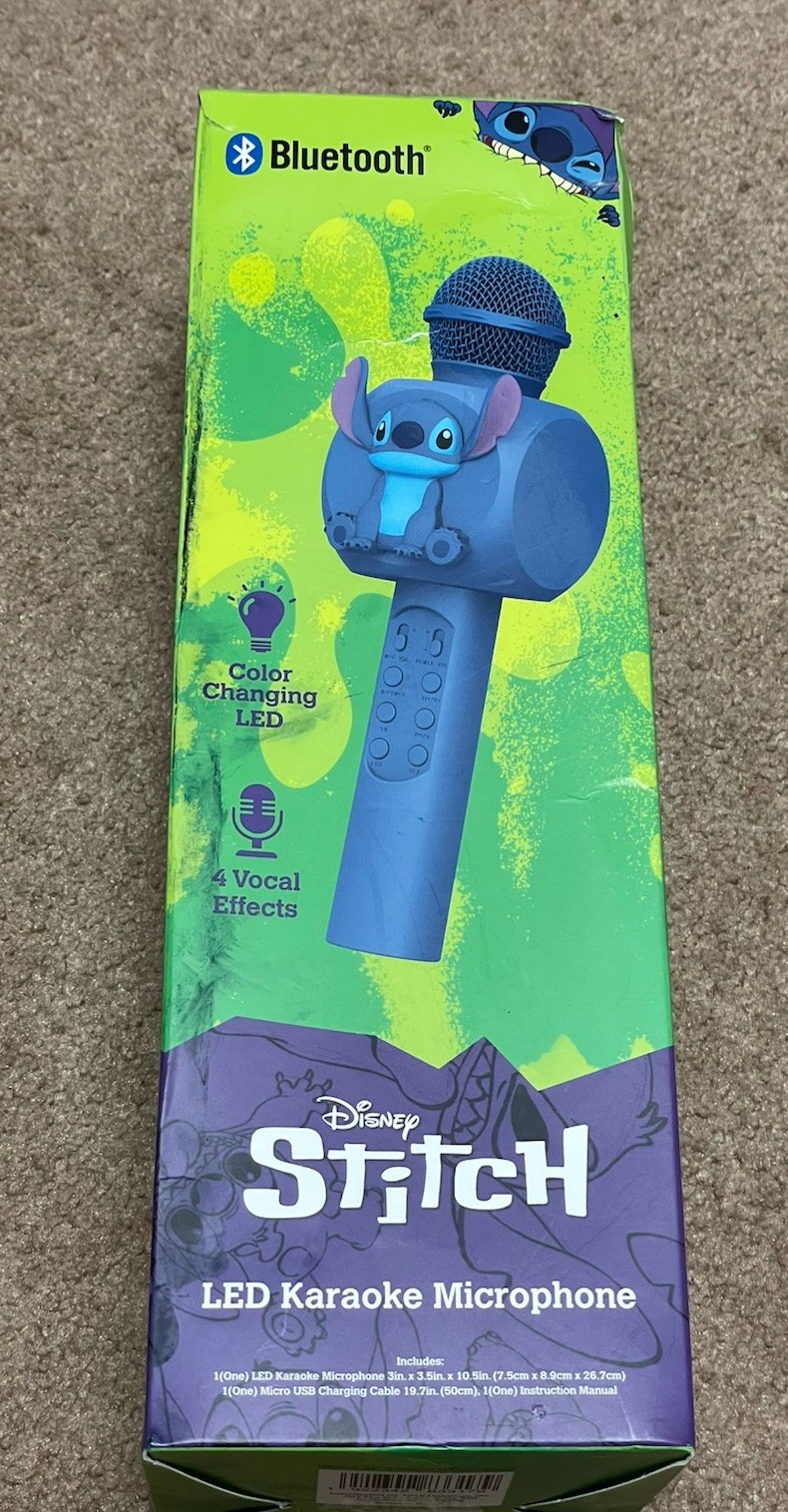 Disney Stitch Bluetooth LED Karaoke Wireless Microphone New In box Color Change