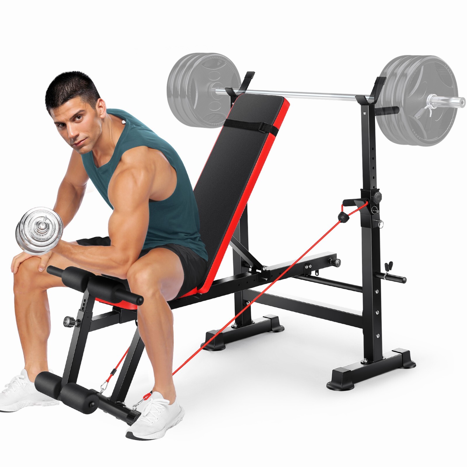 600lbs Weight Bench Set with Squat Rack Foldable Adjustable Bench Press Set NEW!
