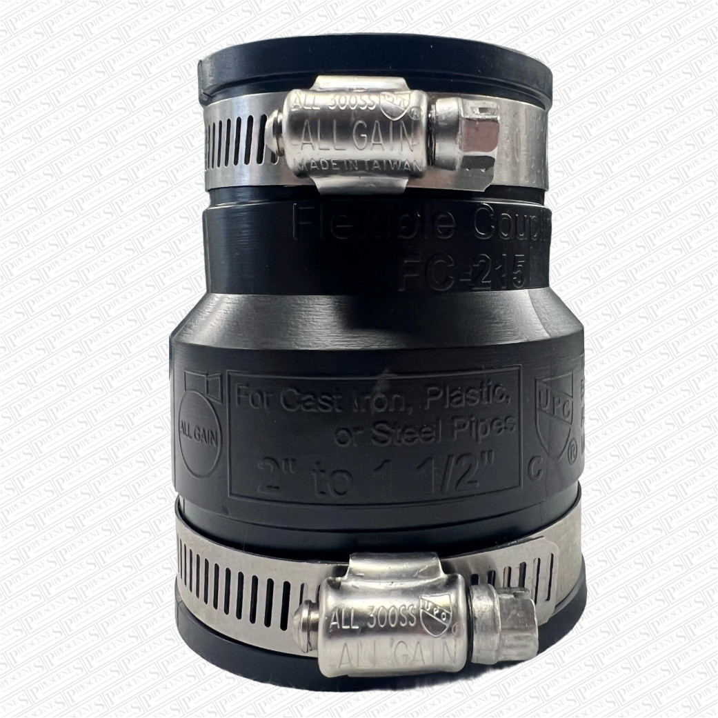 50mm x 40mm Fernco Type Flex Seal Rubber Coupler with Jubilee Clips Universal