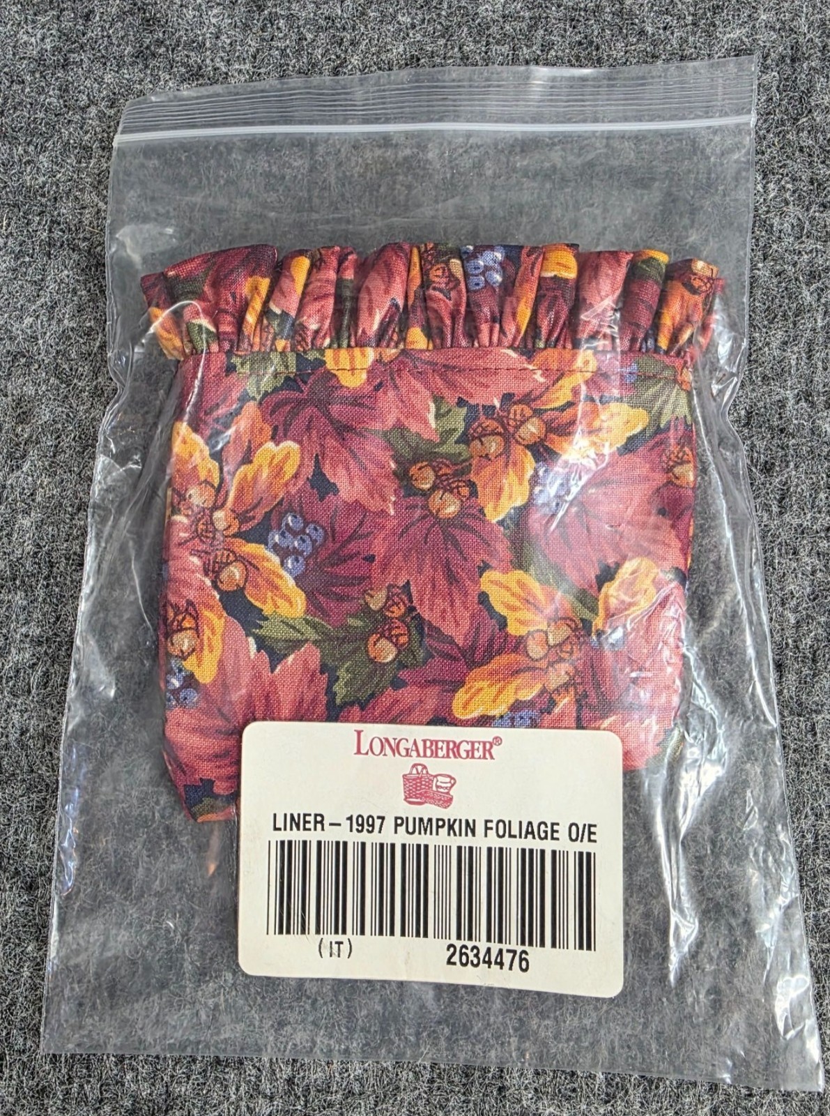 Vtg Longaberger 1997 Pumpkin Foliage Basket Liner Autumn Floral Print