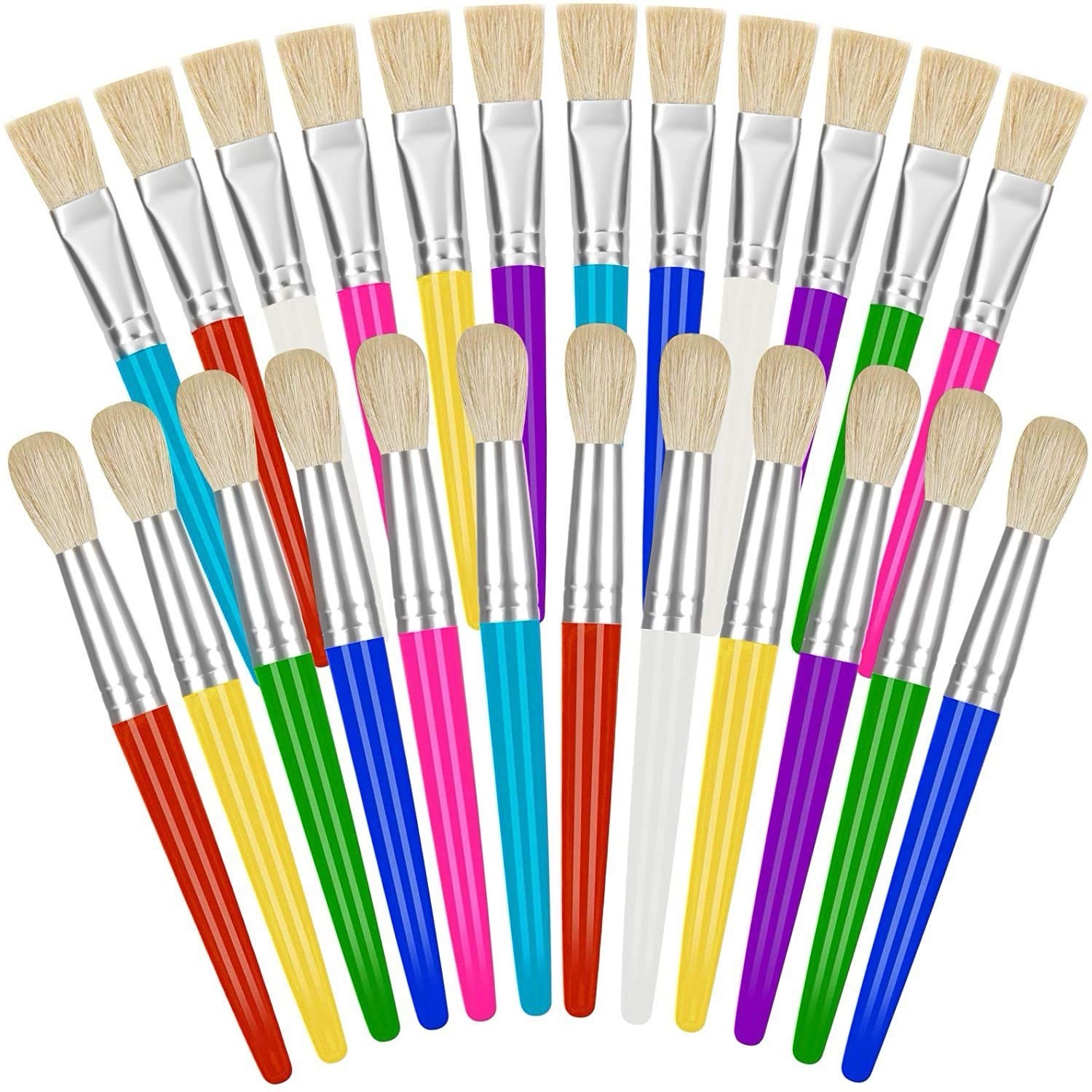 24 Pcs Paint Brushes for Kids Bulk Colorful Round and Flat Kids Paint Brushes