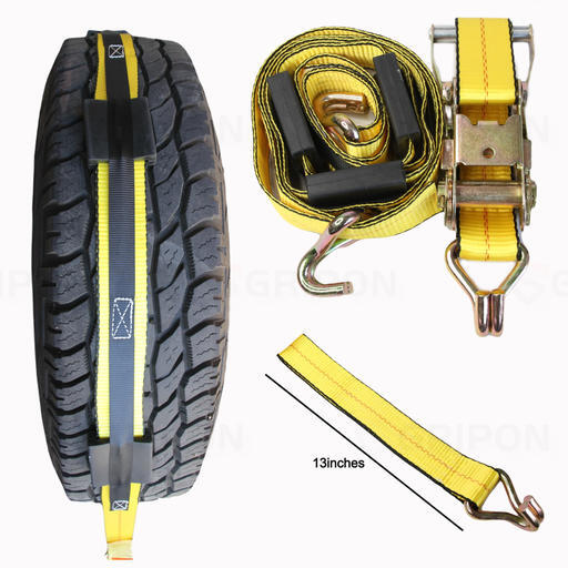 GRIPON (Pack of 8) 2in x 10ft Over Tire Car Hauler Tie Down Straps with Ratchet