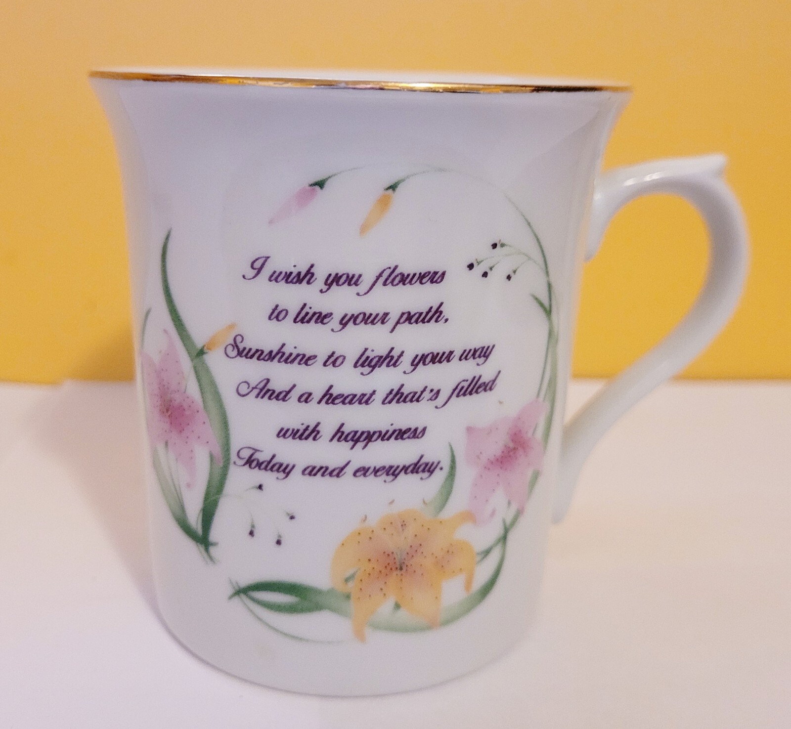 I Wish You Flowers Coffee Cup Mug Vintage Japan Papel Hand Decorated Free Shipp