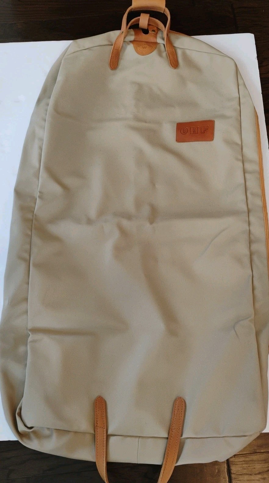 King Ranch Vintage Foldable Garment Travel Bag with Leather Trim Beige Monogram