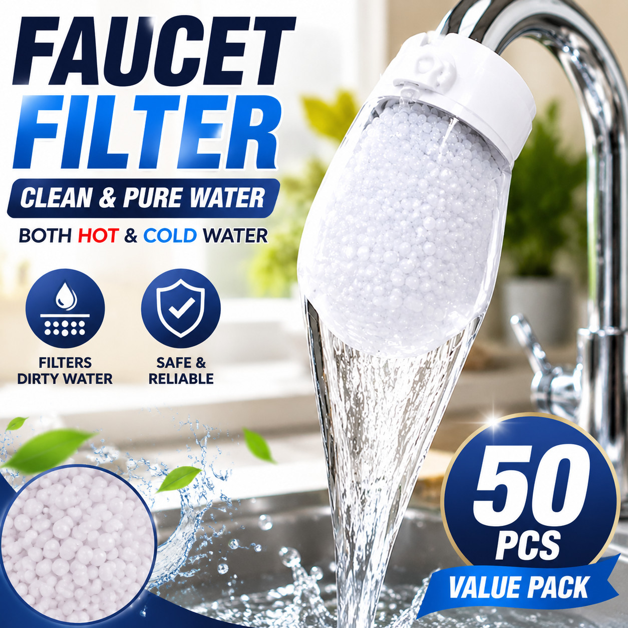 50PCS Cotton Filter Bag For Faucet, DIY Faucet Filter Cotton Bags Water Filters