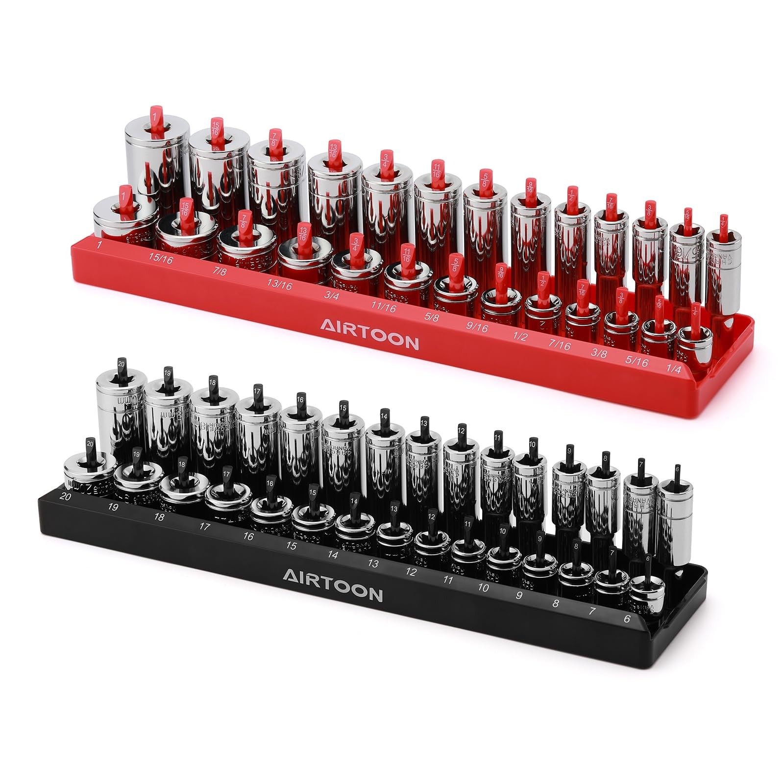 3/8Inch Drive Socket Organizer Tray Set, SAE & Metric Holders for Toolbox