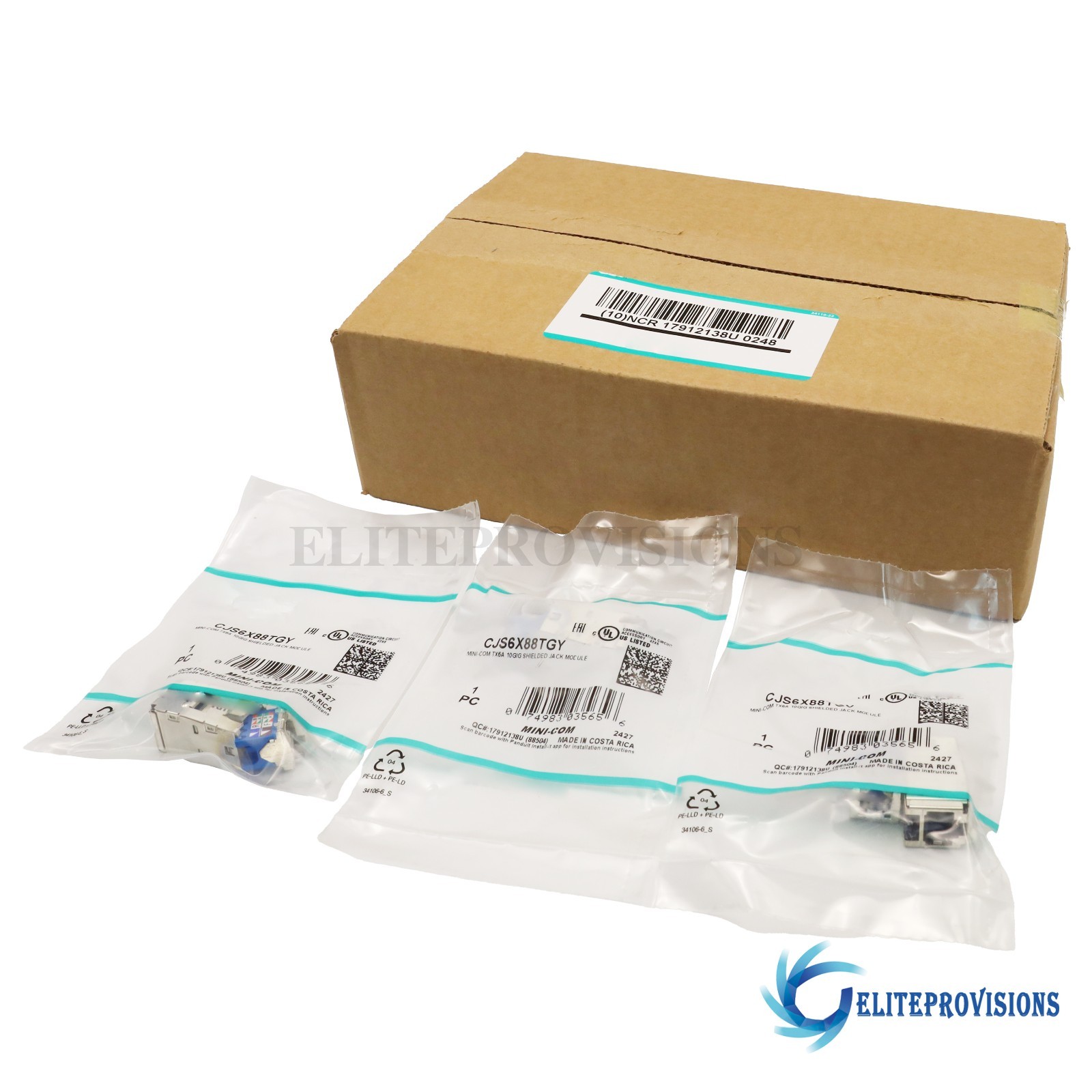 NEW 50PCS/Box Shielded Jack Module Fits For Mini-Com TX6A 10GIG CJS6X88TGY US