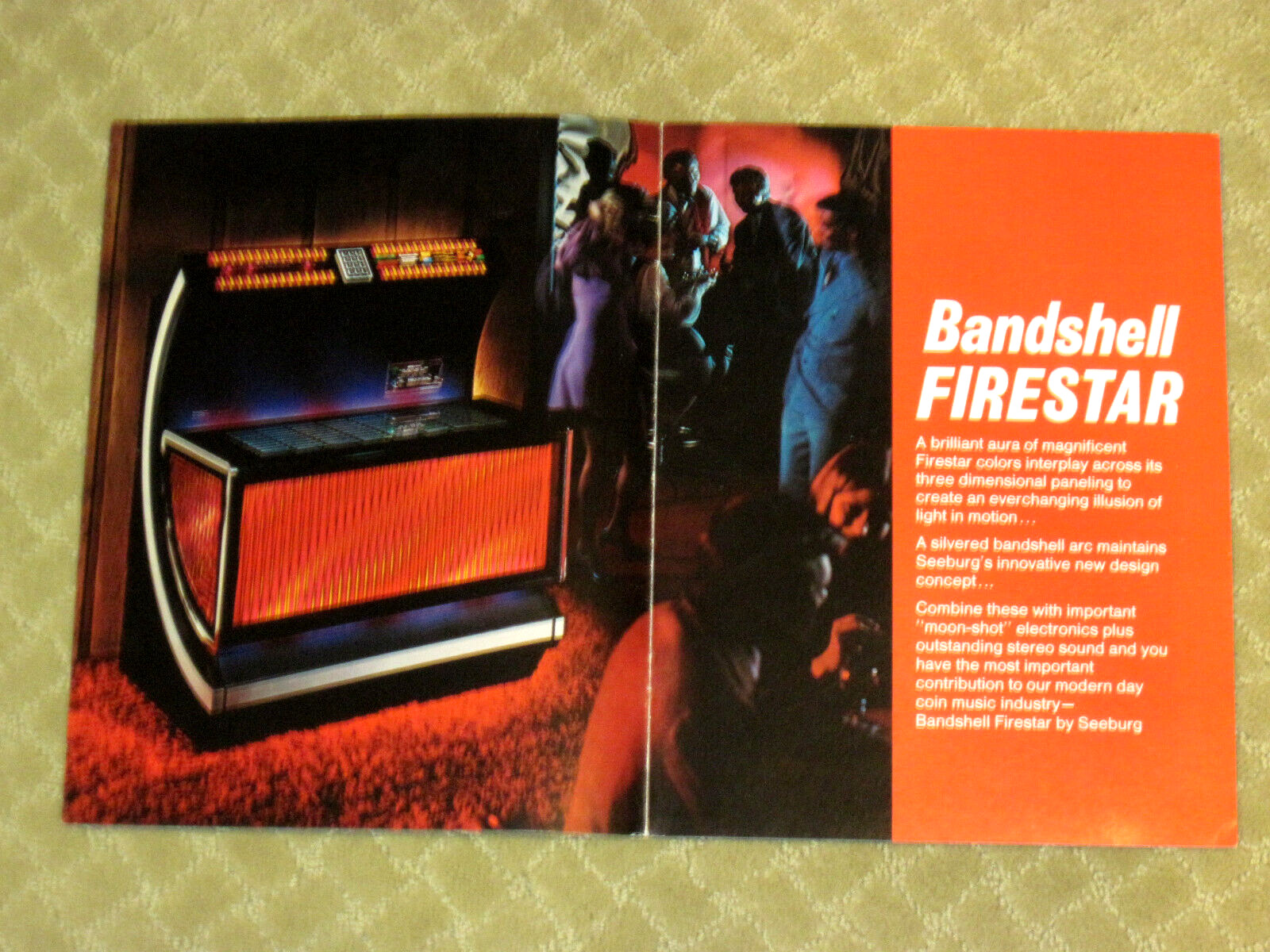 Bandshell Firestar Seeburg Jukebox Arcade Flyer / Brochure / Ad - Foldout