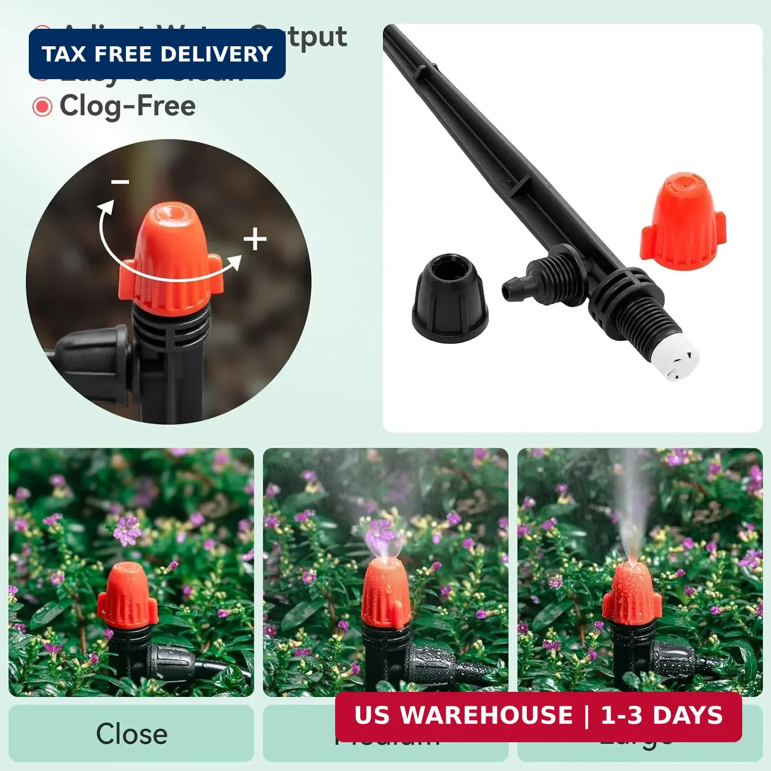 1/4" Drip Irrigation Emitters: 30 Pack Mist Drip Emitter with Lock Barbed Adjust