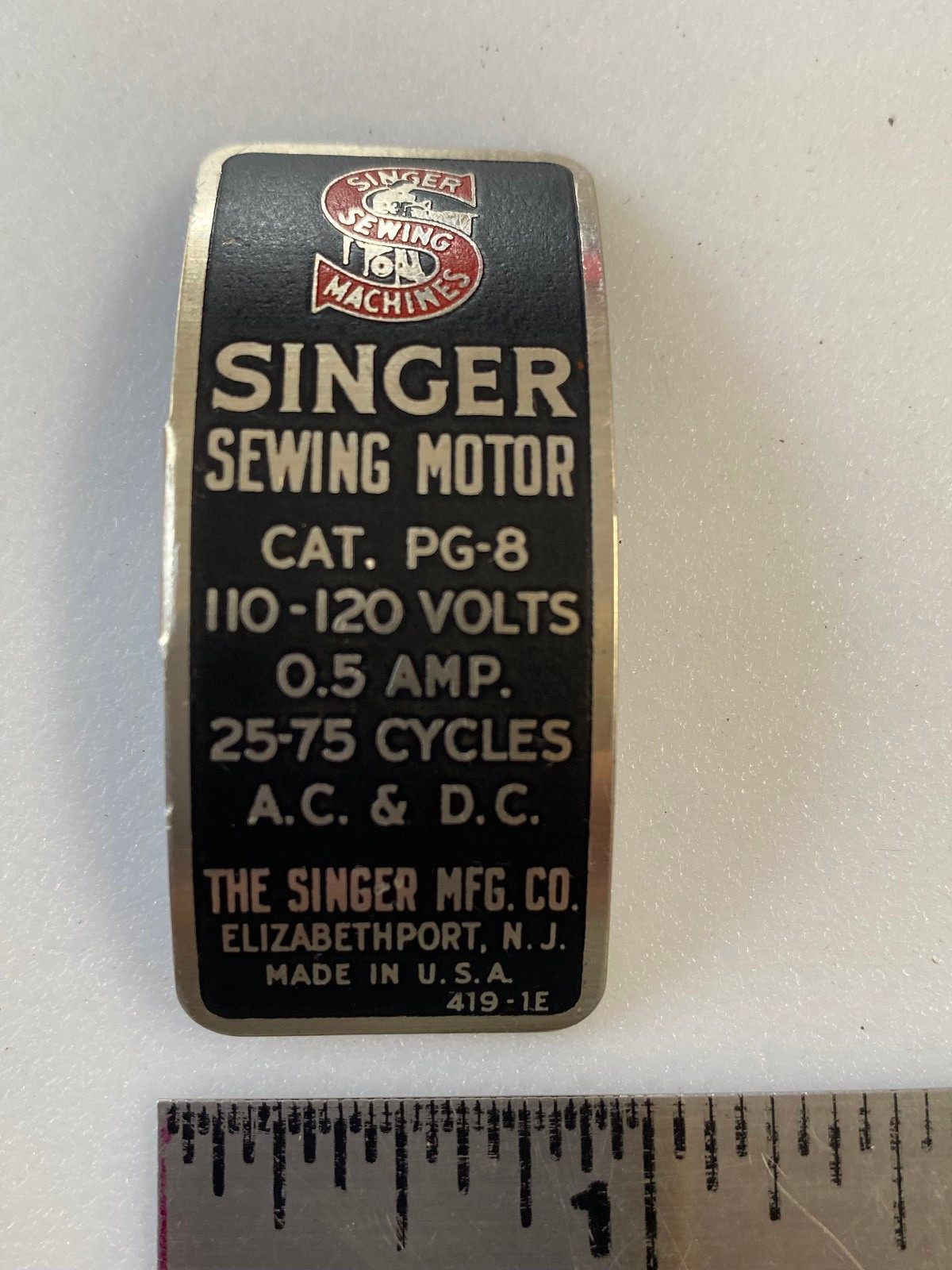 Singer 15 Sewing Machine Part (1954) – Motor Label