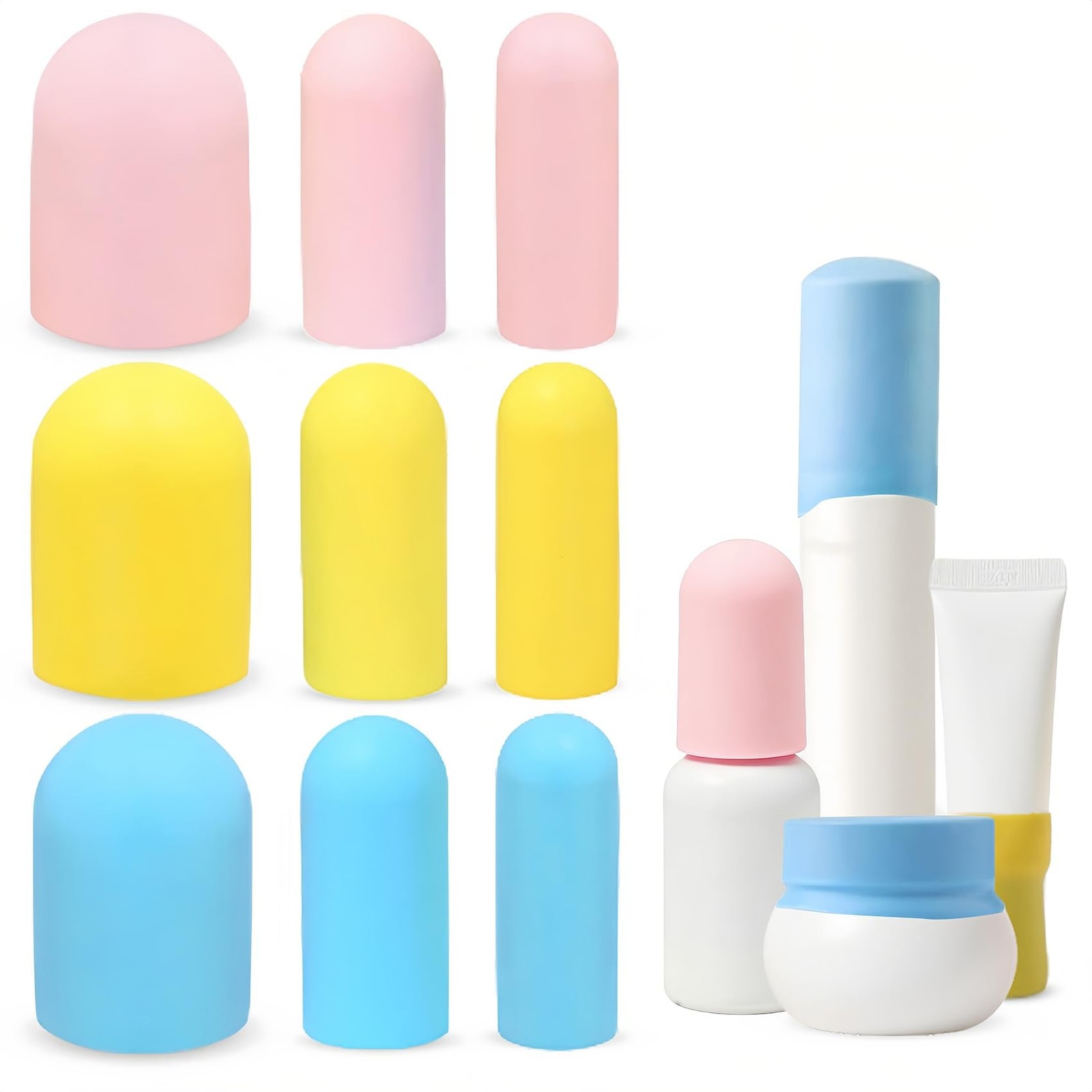 Silicone Bottle Covers for Travel: 9 Pack Silicone Container Sleeves for Trav...