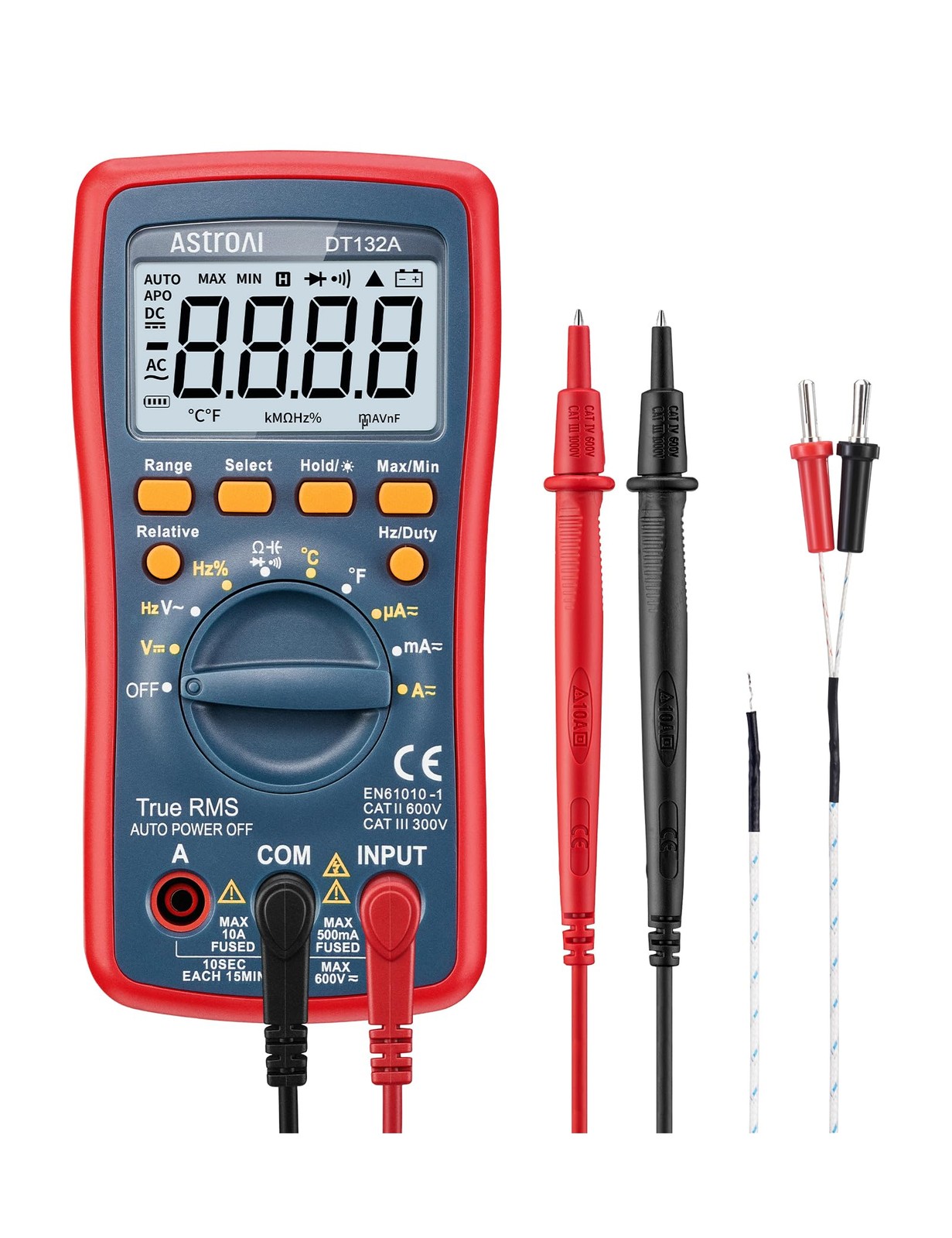 AstroAI Digital Multimeter TRMS 4000 Counts Manual Auto Ranging Red