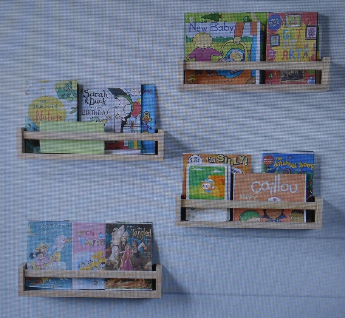 Duicirx Nursery Room Shelves 4 Piece Natural Wood Finish Floating Shelves