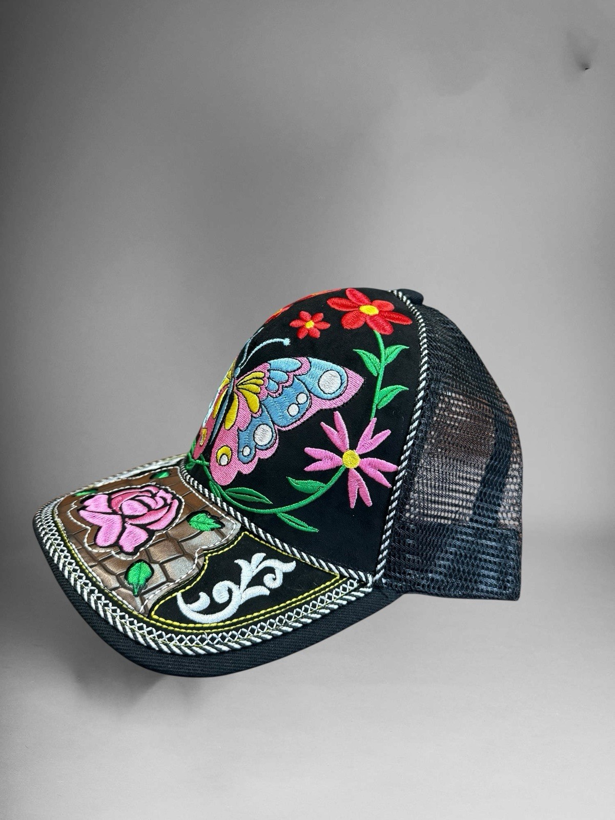 Gorra Vaquera Mujer Flores Cachucha Vaquera Women’s Western Trucker Cap Butterfl