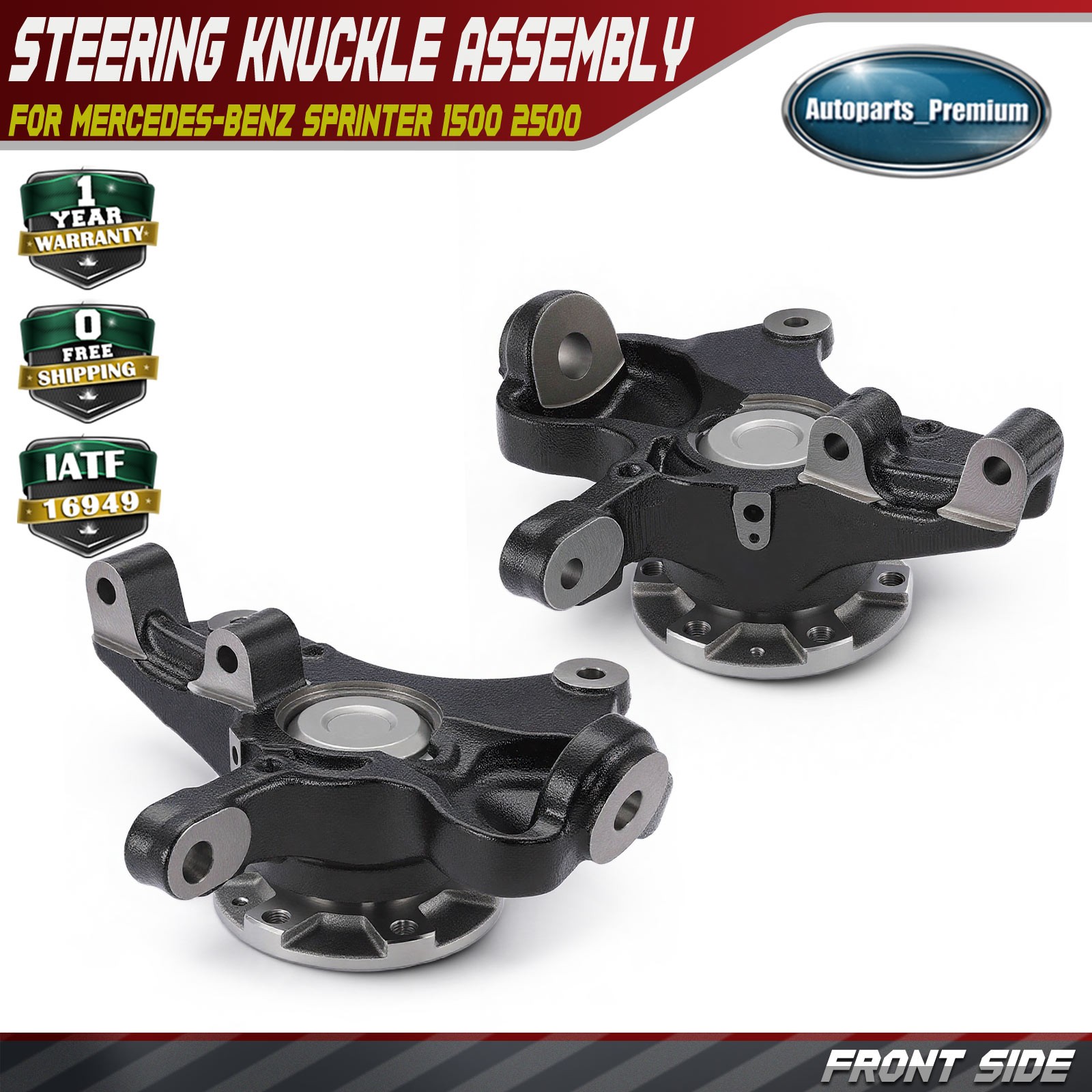2x Front Steering Knuckle Assembly for Mercedes-Benz Sprinter 1500 2019-2024 RWD