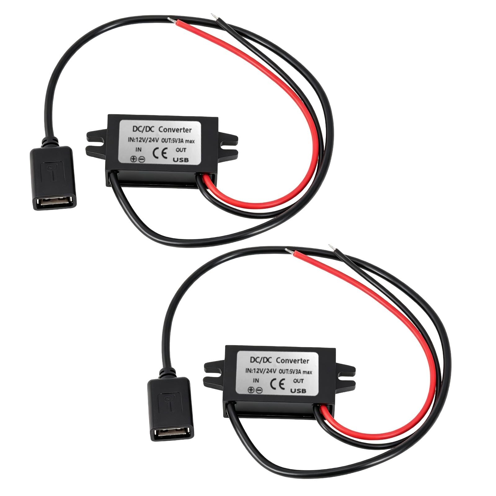 2 Pack 12V to 5V Converter, USB Female Buck Module, 3A 15W