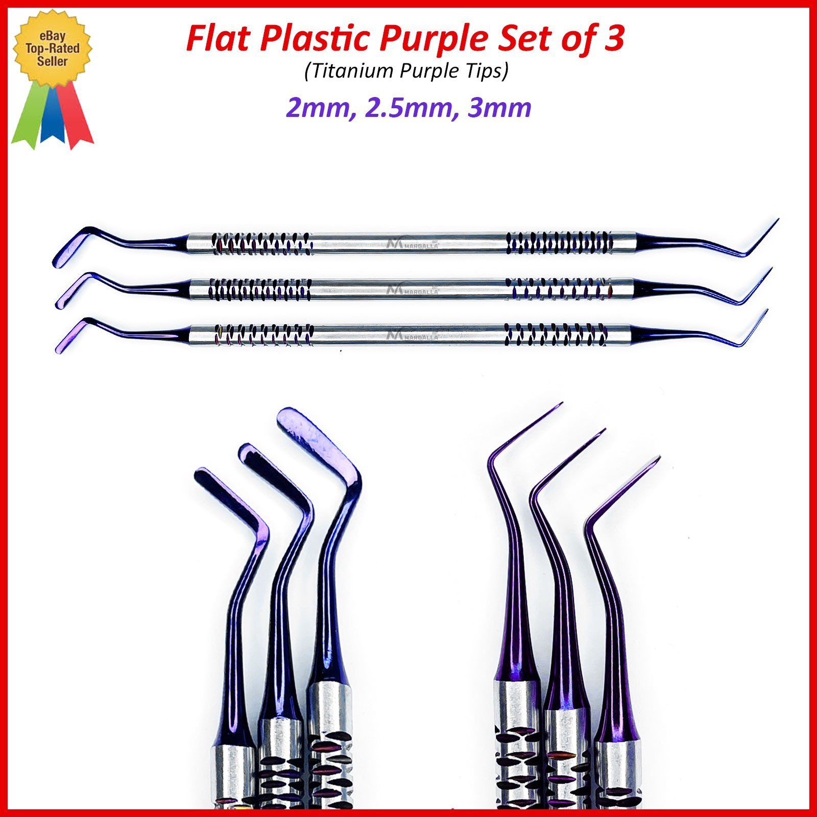 Dental Flat Plastic Set of 3 Composite Filling Instrument Titanium Purple Coated
