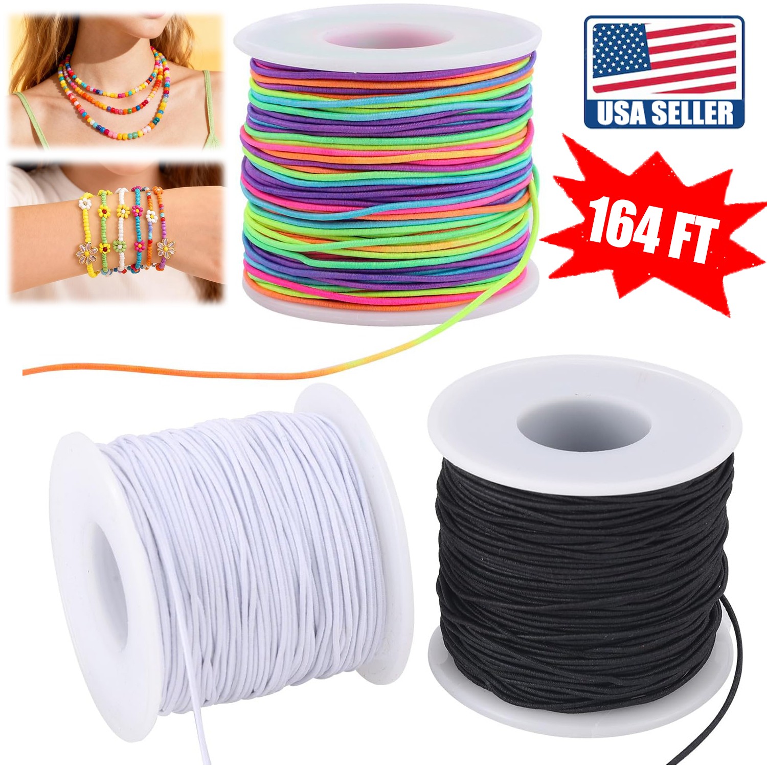 1/3x Stretchy String for Bracelets, 1 mm Sturdy Elastic Cord for Jewelry Making
