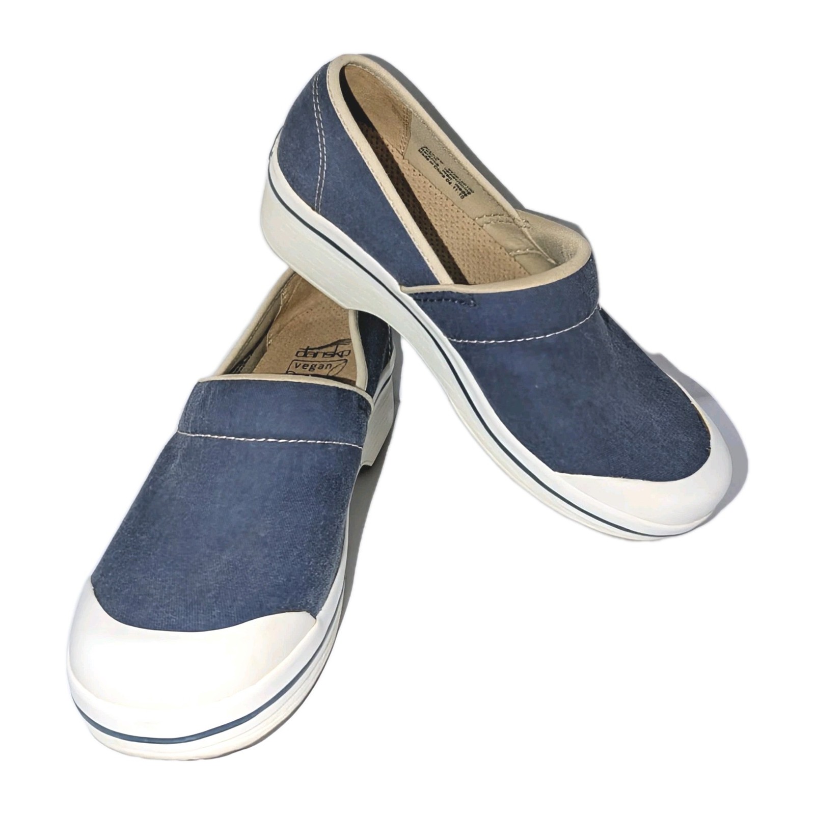 Dansko Blue Canvas Clogs Vegan Shoes Volley Womens Sz 8 USA 39 EU A+ Hard-2-Find