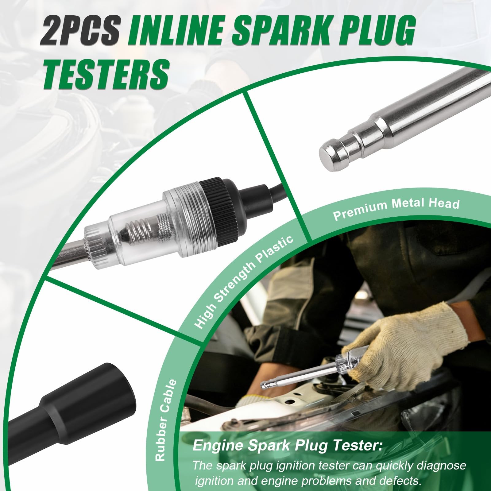 2PCS Spark Plug Tester, Inline Ignition Coil Tester Black+White