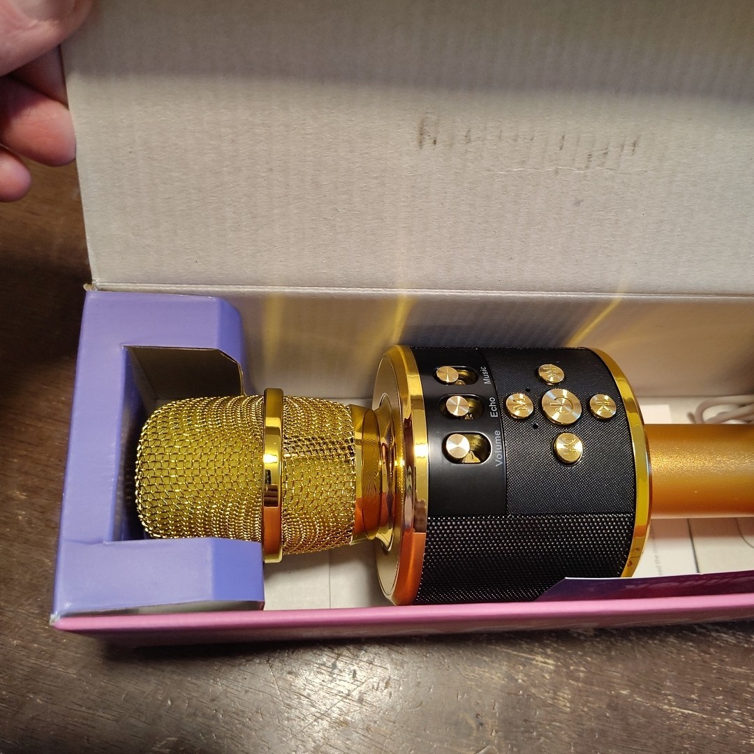 Bonaok Wireless Bluetooth Karaoke Microphone w/LED, Gold, Q78