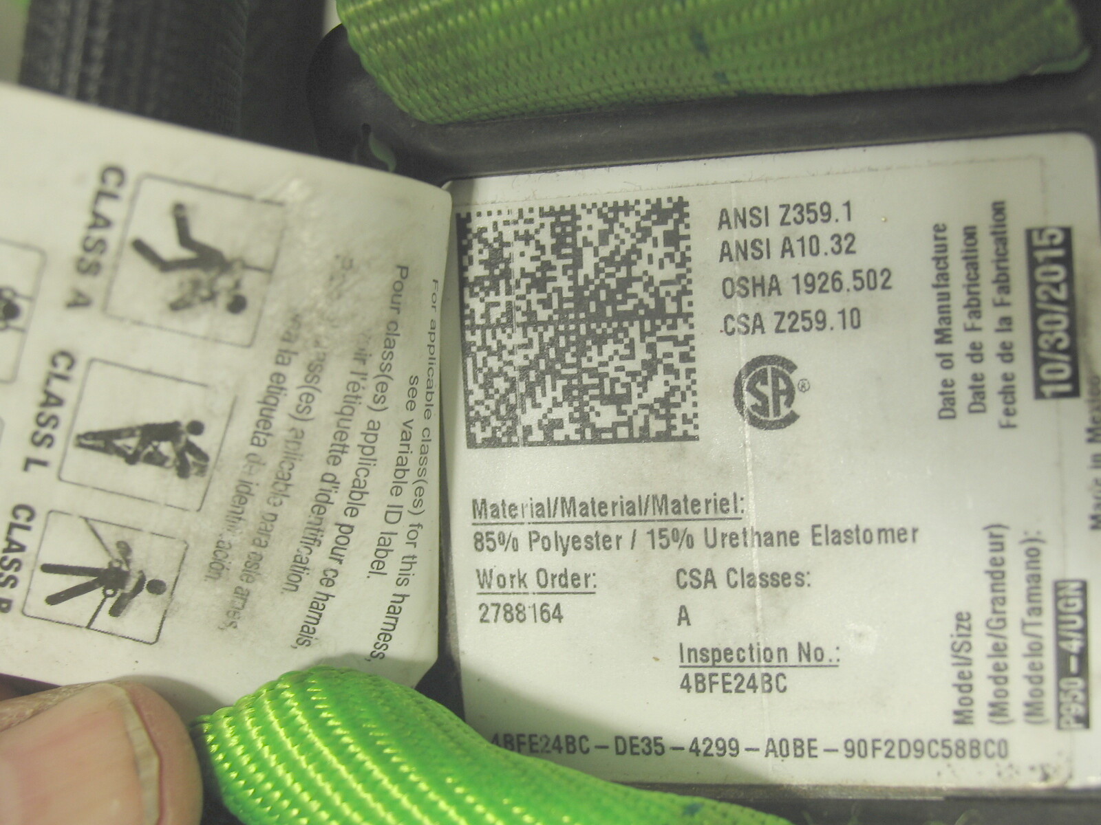 Honeywell miller python body harness 400lb Max