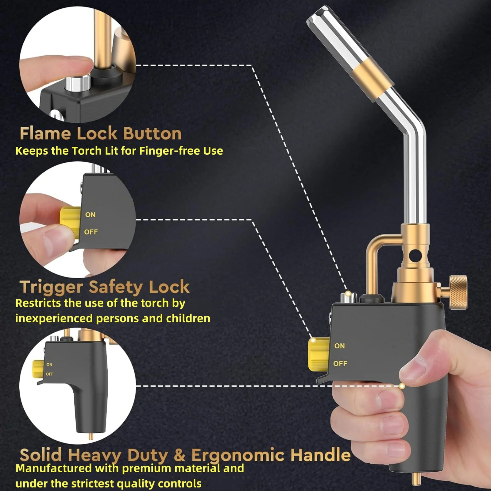 High Intensity Mapp Propane Gas Torch Brass Head Trigger Start Welding Torch Kit