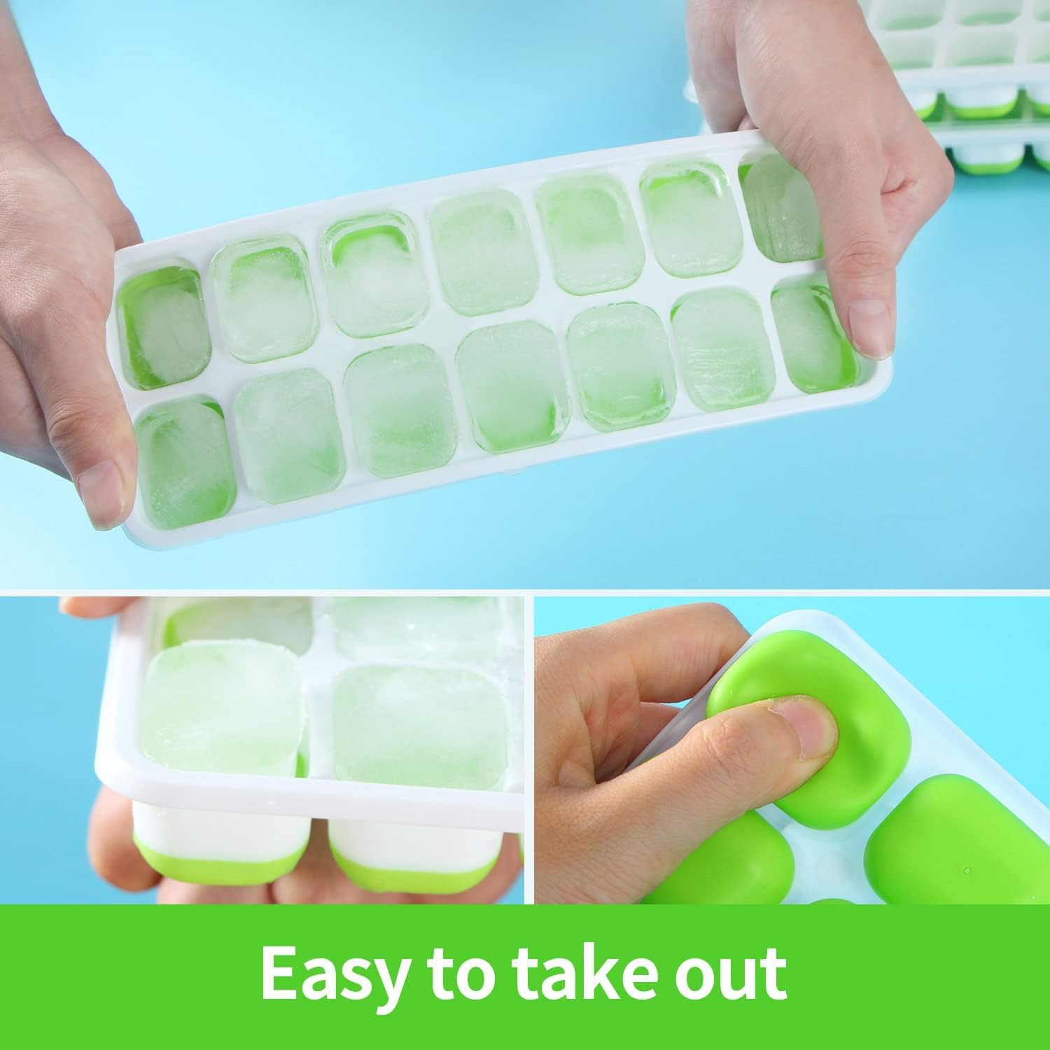 Silicone Ice Cube Trays Reusable Molds Spill-Resistant Removable Lid 3 Pack